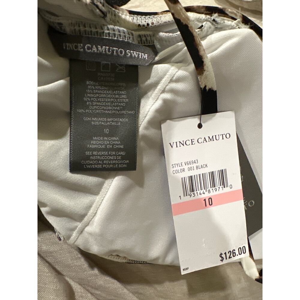 Vince Camuto Leopard Print Plunge Halter One-Piece Swimsuit - Picture 6 of 11